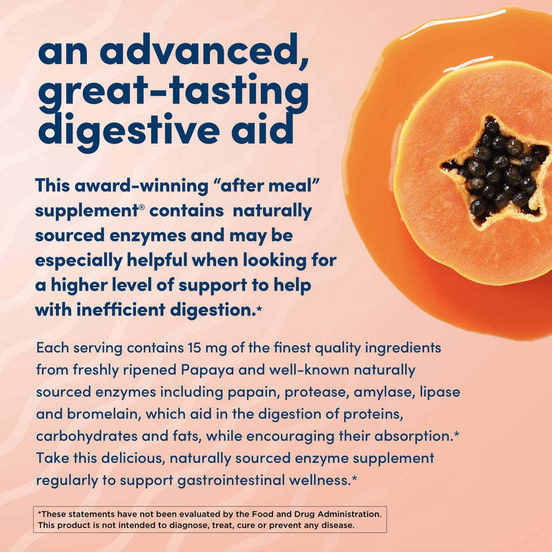 American Health Super Papaya Plus Digestive Enzyme Chewable Tablets, Natural Papaya Flavor - Helps with Digestion & Nutrient Absorption, Contains Papain & Other Enzymes - 360 Count, 120 Total Servings - NewNest Australia