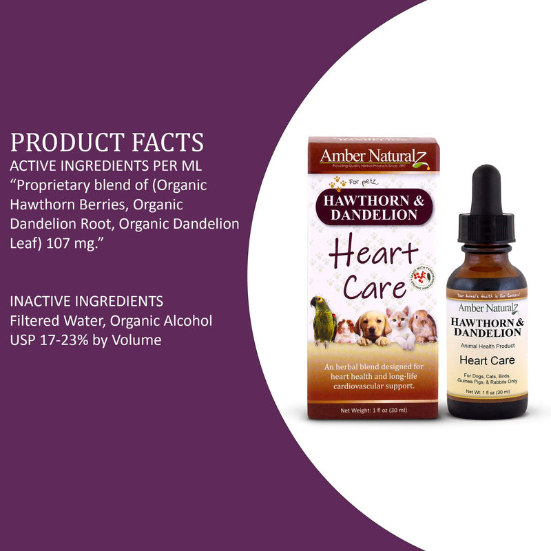 Amber NaturalZ - Hawthorn & Dandelion - Heart Care - for Petz - 1 Ounce - NewNest Australia