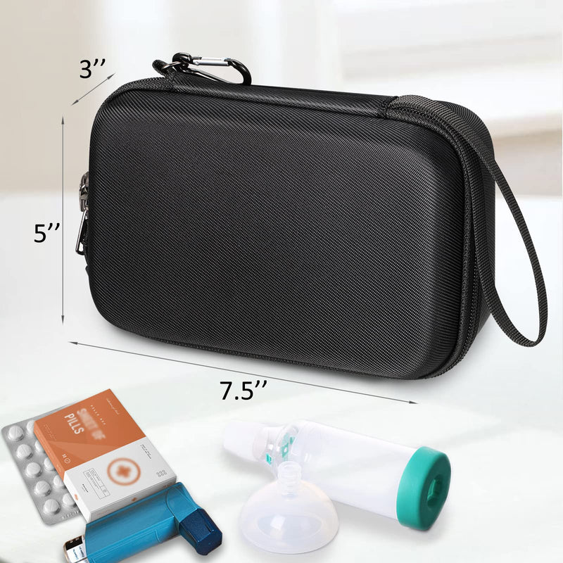 MEDMAX Hard Shell Case for Asthma Inhaler, Protective Portable Shockproof Anti-Scratch Medicine Travel Carrying Case with Clip and Handle Strap Compatible with Chamber Inhaler Spacer Masks, (Black) Black - NewNest Australia