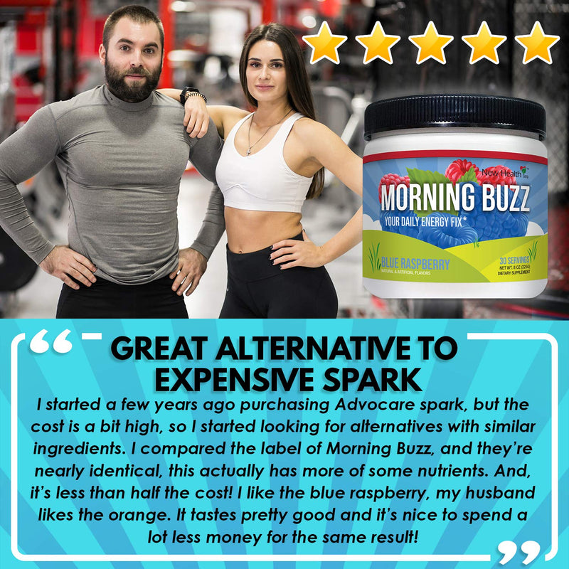 Morning Buzz Sports Energy Drink Mix by New Health, Pre Workout, Sports Nutrition Drink, Supports Lasting Energy, Endurance, Mental Clarity, and Metabolism, 8 Ounce Powder, 30 Servings(Blue Raspberry) Blue Raspberry - NewNest Australia