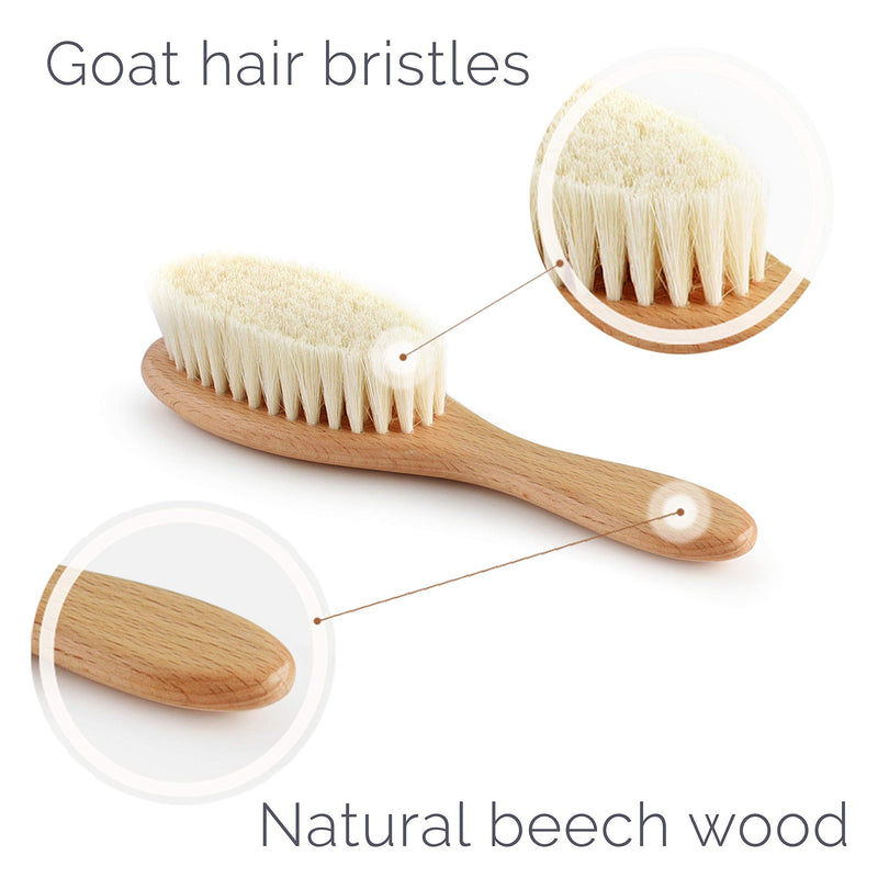 Natemia Quality Wooden Baby Hair Brush for Newborns & Toddlers | Natural Soft Goat Bristles | Ideal for Cradle Cap | Perfect Baby Registry Gift - NewNest Australia