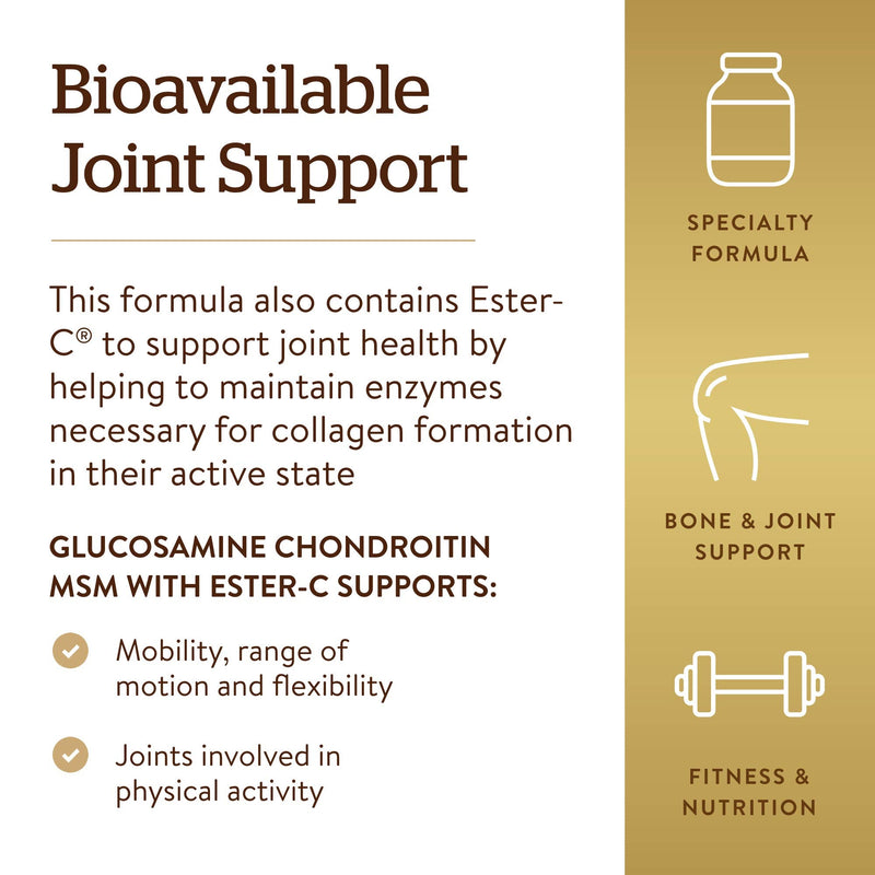 Solgar Extra Strength Glucosamine Chondroitin MSM w/ Ester-C, 180 Tablets - Promotes Healthy Joints, Supports Comfortable Movement & Collagen Formation - Non-GMO, Gluten Free, Dairy Free - 60 Servings - NewNest Australia