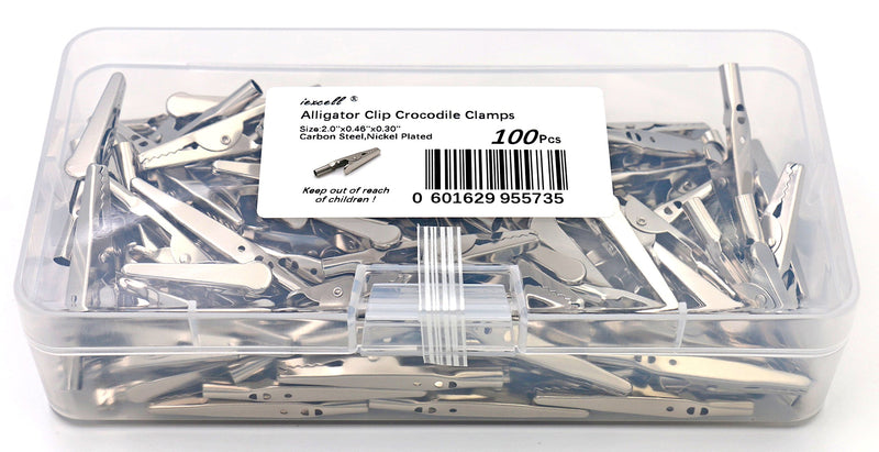 iExcell 100 Pcs 2 Inches / 51 mm Steel Alligator Clips Crocodile Clamps,Silver Tone Nickel Plated, Come in a Plastic Case - NewNest Australia