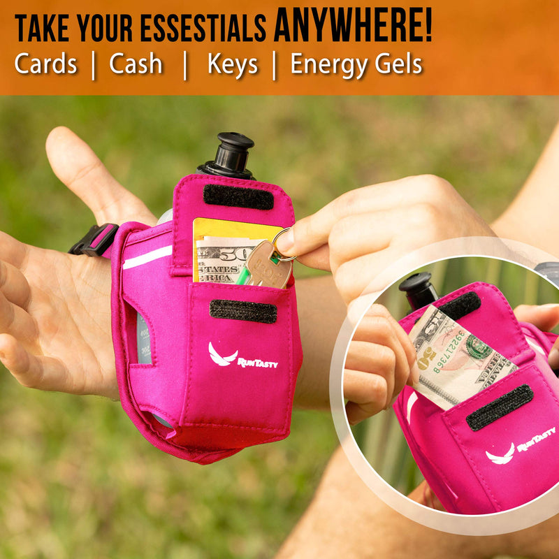 “2-in-1 Running Fun” - Handheld 12 Oz. Water Bottle & Running Belt Add-on - Straps Onto Your Hand or Slides on Belt! Waterproof Pocket Holds Money, Key, Gels – Maximises Your Time, Freedom and Health! Hot Pink - NewNest Australia