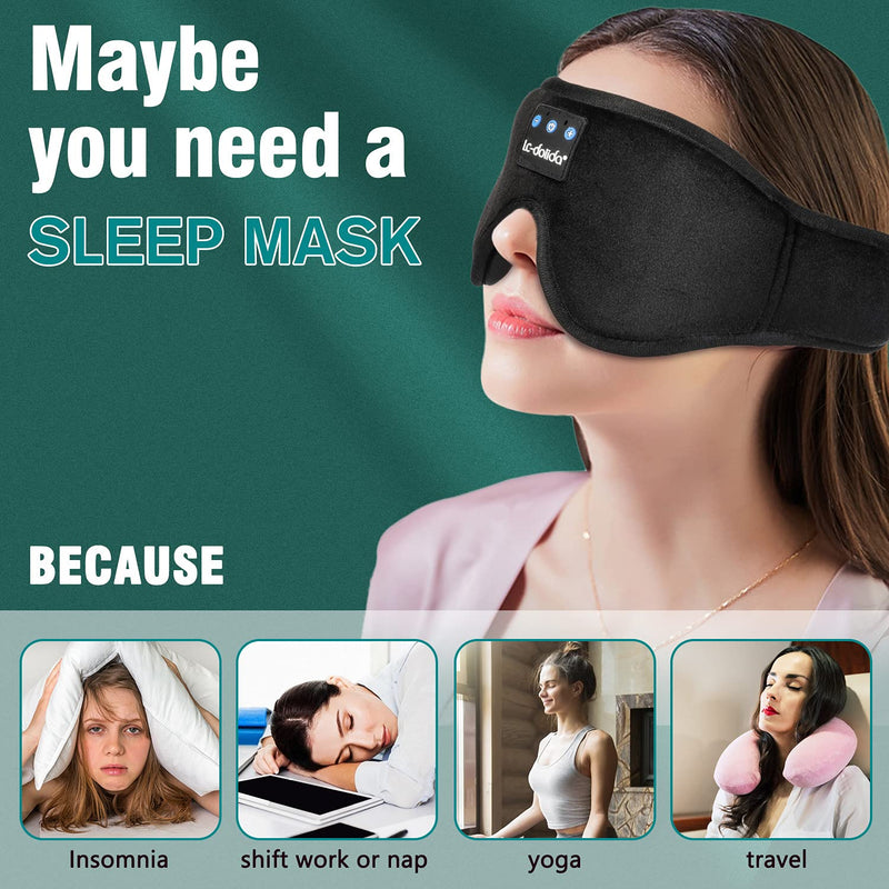 Sleep Headphones, Bluetooth Sleep Mask 3D Sleeping Headphones Blackout Blindfold，Perfect for Side Sleepers,Yoga,Meditation Great Gift for Men Women (3D Black) 3d Black - NewNest Australia