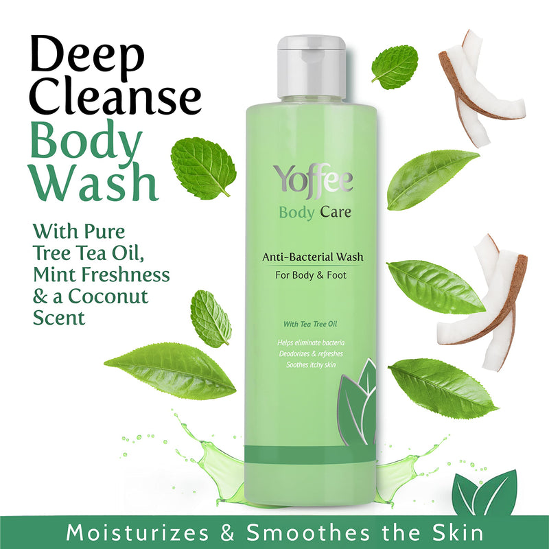 Yoffee Body Care - Antibacterial Wash for Body and Feet - Antifungal with pure Tree Tea Oil and Mint - Eliminates body odour - Relieves itching, irritations and inflammations / 300ml - Made in Spain - NewNest Australia