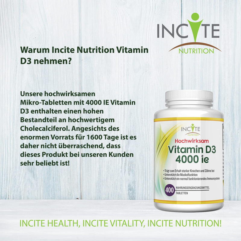 Vitamin D 4000 Iu - 400 Easy To Absorb Premium Vitamin D3 Micro Tablets - Every Four Day Highly Effective Tablet Cholecalciferol Vit D3 - Vegetarian Supplement - Made By Incite Nutrition In The Uk - NewNest Australia