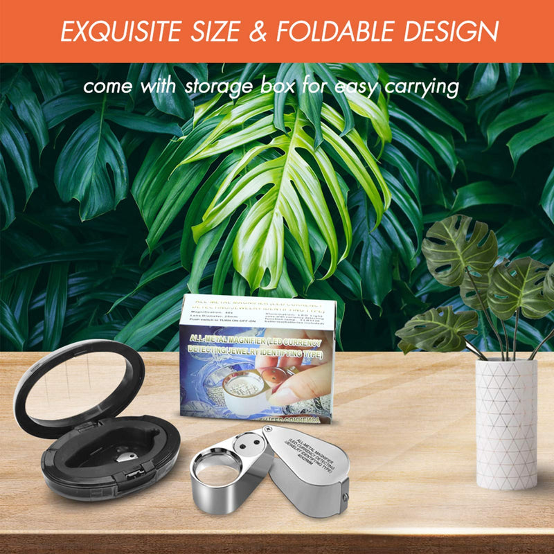 Leffis 40X Jewelers Loupe Magnifier Magnifying Glasses, LED/UV Illuminated Jewelry Loop Pocket Folding Magnifying Glass with Metal Construction for Close Work, Gardening, Kids, Stamp, Rock Collecting - NewNest Australia