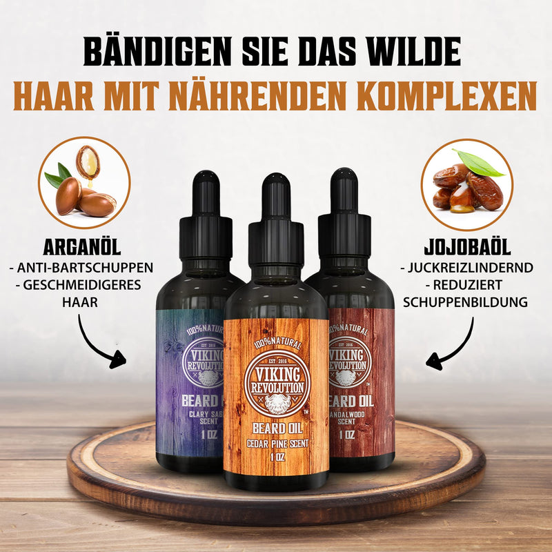 Viking Revolution Beard Oil Men - Set 3x28g Pack of 3 - For Healthy Beard Care - Made from All-Natural Sandalwood, Pine, Cedar and Clary Sage Beard Oil Beard Oil Sandalwood, Pine & Cedar, Clary Sage - NewNest Australia
