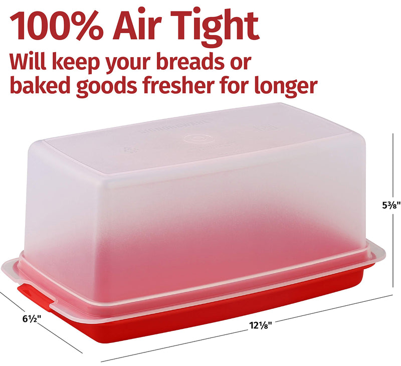 NewNest Australia - Bread Box -Dual Use Bread Holder/Airtight Plastic Food Storage Container for Dry or Fresh Foods -2 in 1 Bread Bin- Loaf Cake Keeper/Baked Goods -Keeps Bread Fresh- Red and Clear Cover - Signoraware 