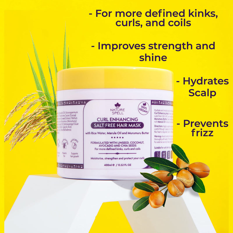 Curl Enhancing Hair Mask for Curly Hair by Nature Spell 400ml – Infused with Rice Water & Linseed, For All Curl Types, Sulphate Free Hair Mask, 100% Vegan, Made in the UK, white - NewNest Australia