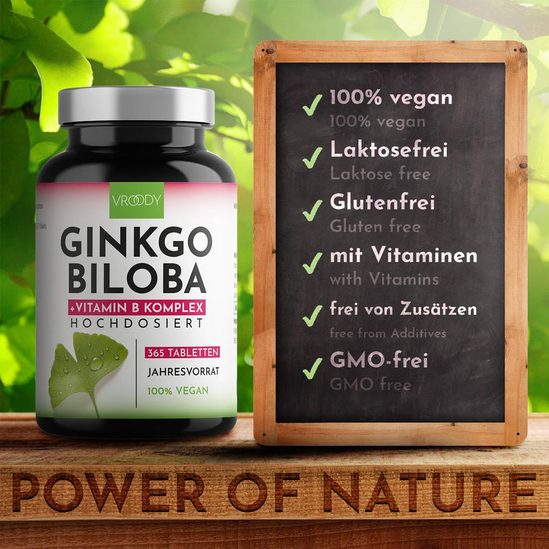 Vegan Ginkgo Biloba Extract High Dose - with Vitamin B12 Helps Reduce Tiredness and Fatigue - 365 Small Tablets That Are Easy to Take 365 Pieces (Pack of 1) - NewNest Australia