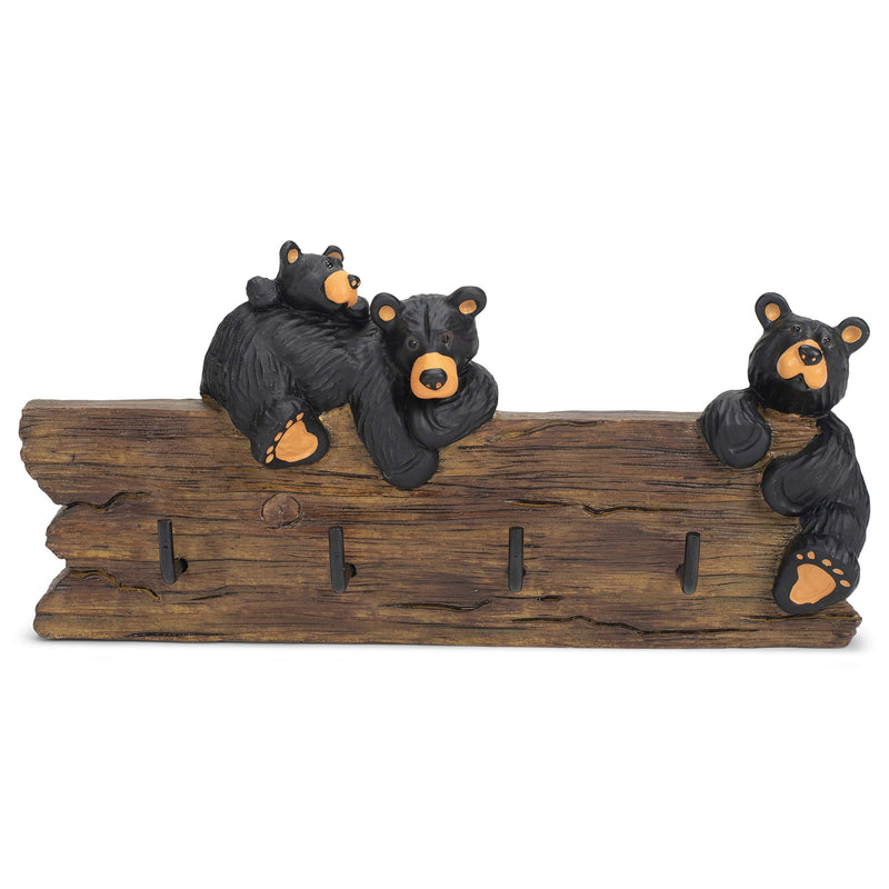 NewNest Australia - Black Bear Family 3.5 x 7.5 Hand-cast Resin Figurine Key Holder 