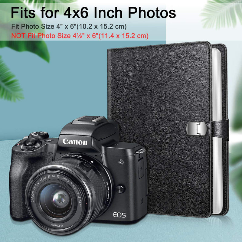 Fintie Photo Album 4x6 Photos - 112 Photos Premium Vegan Leather Cover with Snap Fastener, Portable Wallet Photo Albums (Black) Black - NewNest Australia