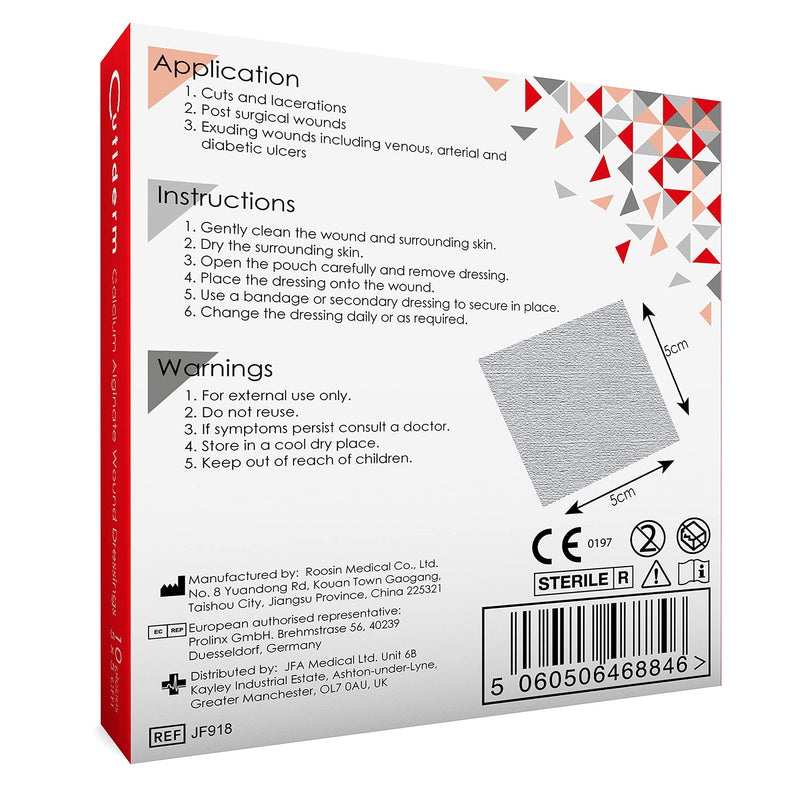 Pack of 10 Cutiderm Calcium Alginate Low Adherent Wound Dressing 5cm x 5cm - Suitable for cuts and lacerations, Post Surgical Wounds, exuding Wound Including venous, arterial and Diabetic ulcers - NewNest Australia