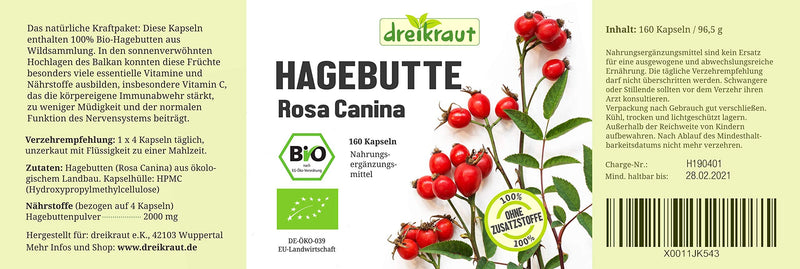 dreikraut organic rosehip capsules | 160 pieces | without additives | Joint capsules | 500mg | German manufacturing - NewNest Australia