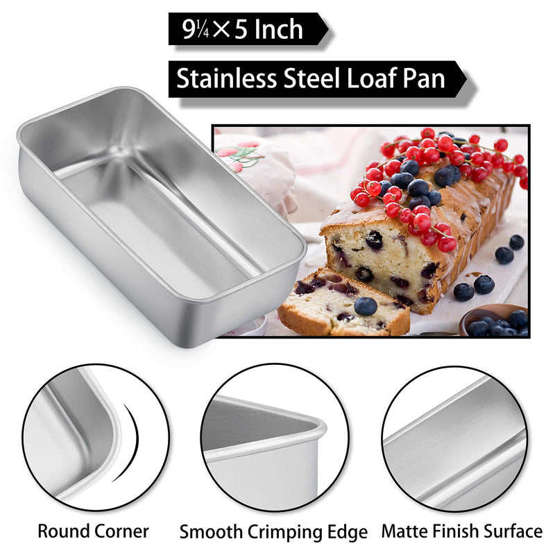 NewNest Australia - TeamFar Loaf Pans for Baking Bread, 9¼" × 5" Bread Loaf Pan Meatloaf Pan Stainless Steel for Home Kitchen, Healthy & Durable, Oven & Dishwasher Safe - Set of 2 