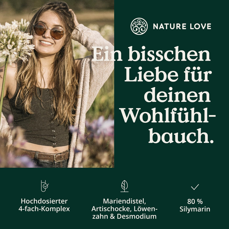 Nature Love Milk Thistle - Premium 4-Way Complex: Marian Thistle (80% Silymarin), Artichoke, Dandelion And Desmodium, 120 Vegan Capsules (2 Months), High Dosage, Vegan, Made In Germany - NewNest Australia