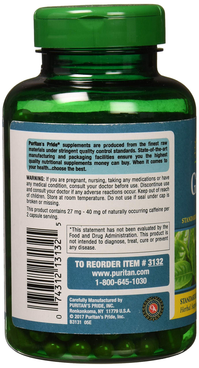Puritans Pride Green Tea Standardized Extract 315 Mg Capsules, 200 Count - NewNest Australia