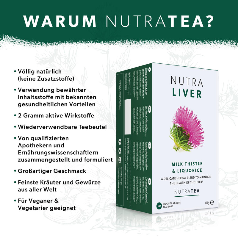 Nutra Tea NUTRALIVER, detox tea to detoxify the liver, helps support liver regeneration & healthy digestion, 20 reusable tea bags, with milk thistle & licorice 20 pieces (pack of 1) - NewNest Australia