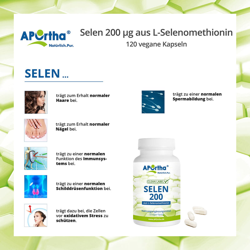 APOrtha® Selenium capsules 120 pieces I Selenium 200 µg from L-selenomethionine I Organically bound selenium in high doses and easy to swallow I Best selenium 200 µg I vegan, yeast-free, gluten-free, soy-free - NewNest Australia