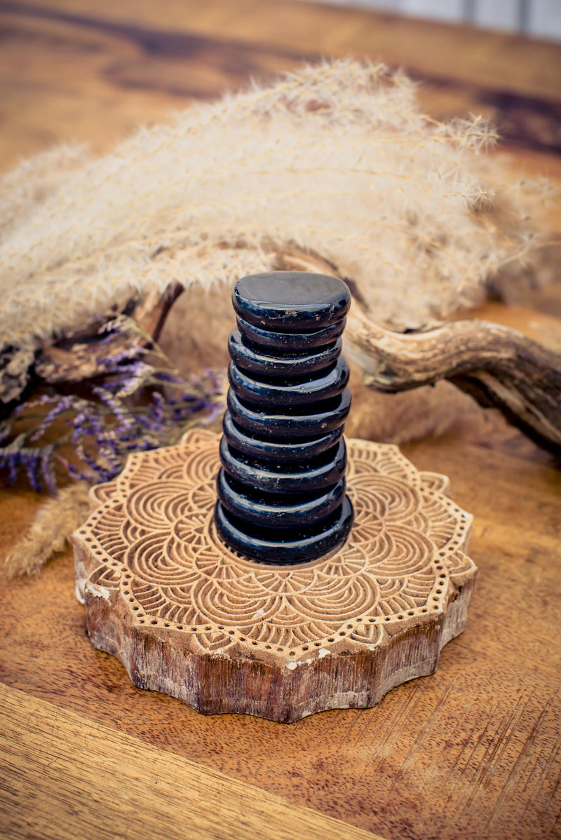Black Tourmaline Schörl Disc Stone | Hand flatterer pocket stone | Real Gemstone Life Source Plus - NewNest Australia