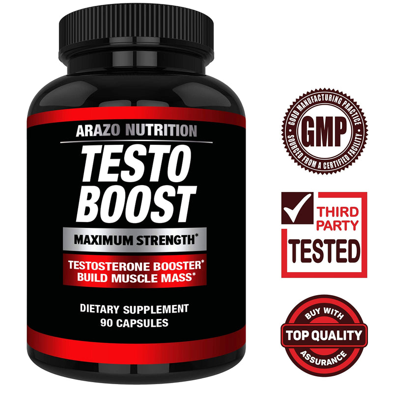 TestoBoost Test Booster Supplement - Potent & Natural Herbal Pills - Boost Muscle Growth - Tribulus, Horny Goat Weed, Hawthorn, Zinc, Minerals - Arazo Nutrition - NewNest Australia