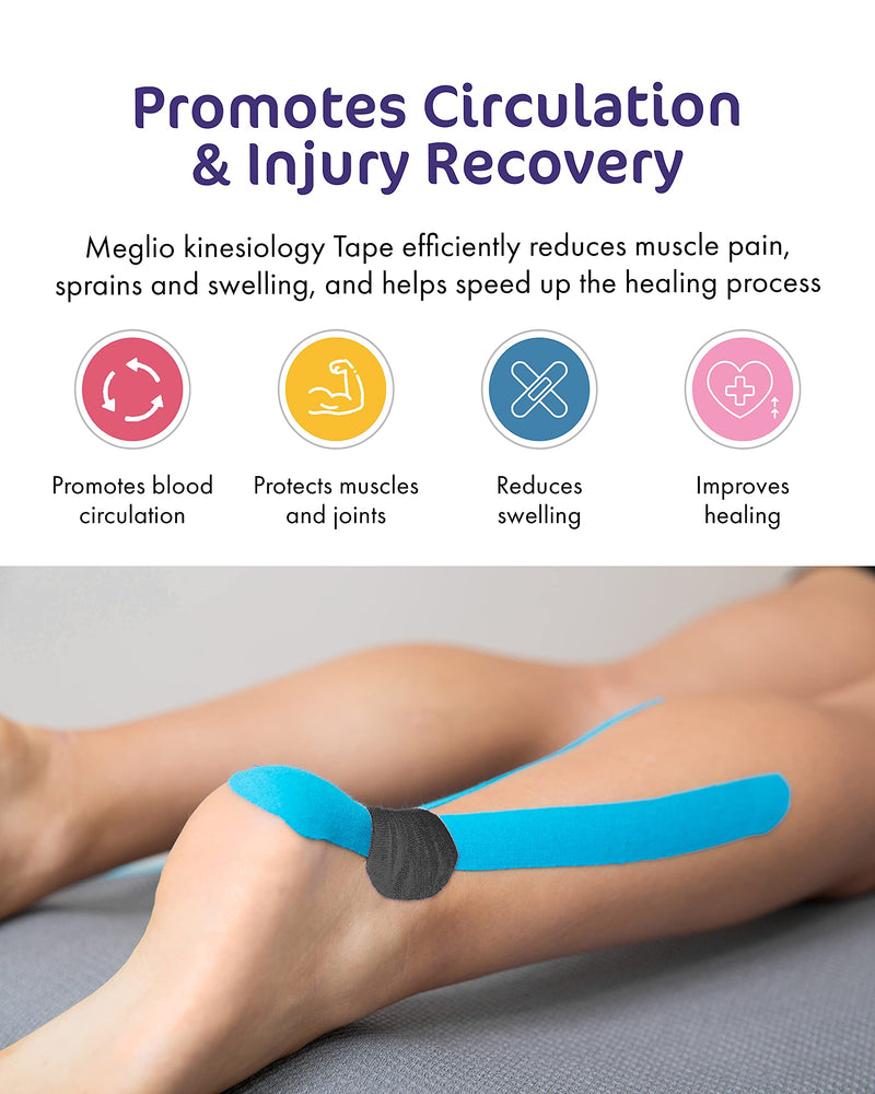 Meglio Kinesiology Tape - Uncut 5 Metre Roll - Therapeutic and Hypoallergenic - For Muscle Support & Sports Injury Recovery - Breathable & Waterproof - Knee, Ankle, & Wrist - Long Lasting Adhesive Black - NewNest Australia