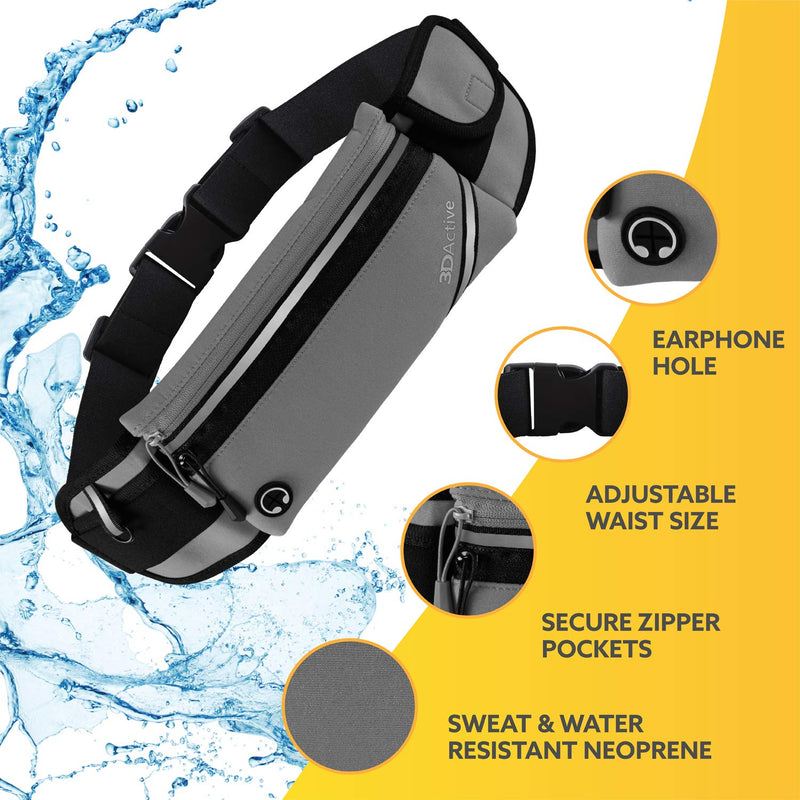 3DActive Running Belt PLUS Waist Pack, Water Resistant Runners Belt, Workout Fanny Pack, Lightweight, All-in-One Reflective Running Pouch for Exercise, iPhone, Android and Accessories (Gray) Gray - NewNest Australia