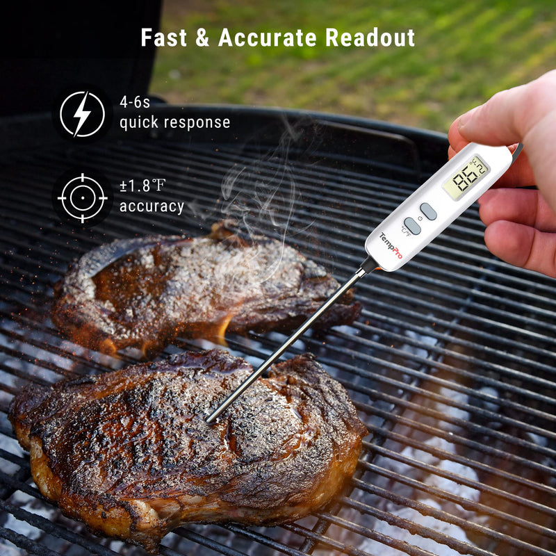 TempPro by ThermoPro Digital Meat Thermometer Instant Read Cooking Food Thermometer with Long Probe for BBQ Grill Smoker Oven Deep Fry Candy Kitchen Thermometer, Silver - NewNest Australia