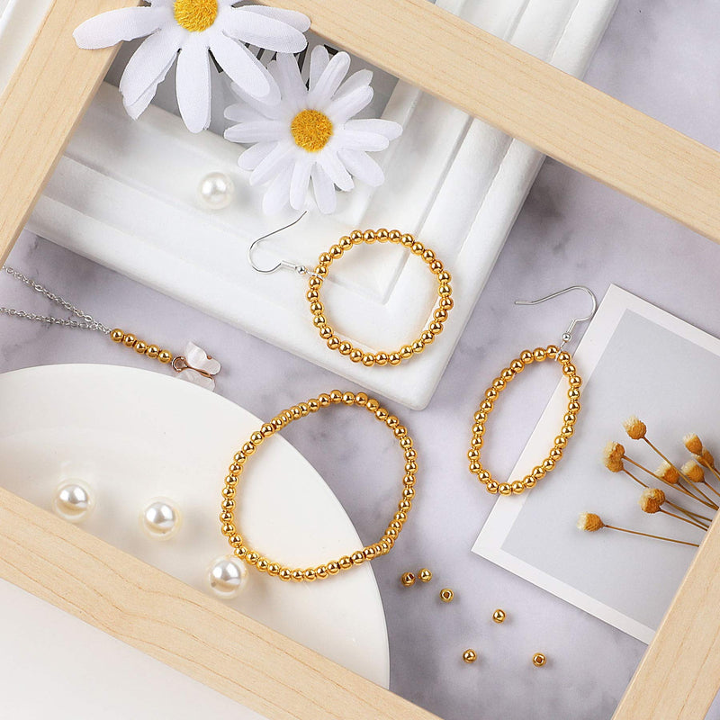 1200Pcs 4mm Smooth Round Beads Gold Spacer Loose Ball Beads for Bracelet Jewelry Making Craft - NewNest Australia