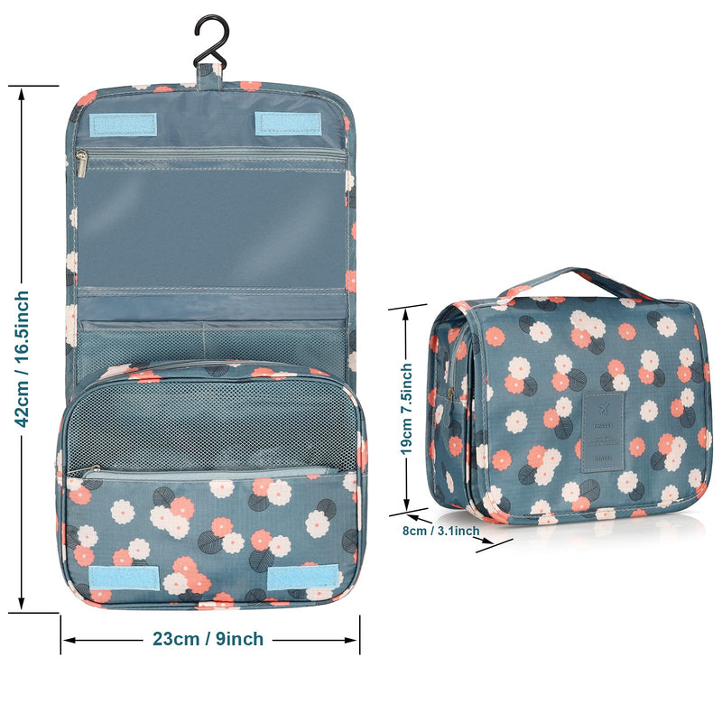 Travel Toiletry Bag,Folding Travel Wash Bag,Portable Comestic Organiser,Waterproof Hanging Organizer Bag,Travel Makeup Bag for Women and Girls (Blue Flower) Blue Flower - NewNest Australia