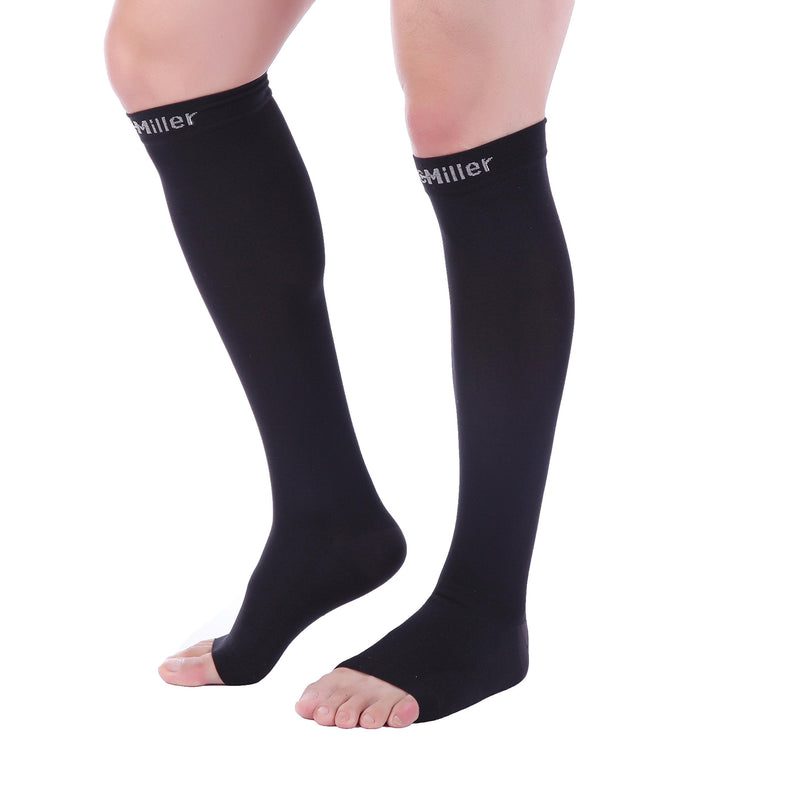 Doc Miller Open Toe Compression Socks 30-40 mmHg 1 Pair Medical Grade Stockings (Black, Medium) Black - NewNest Australia
