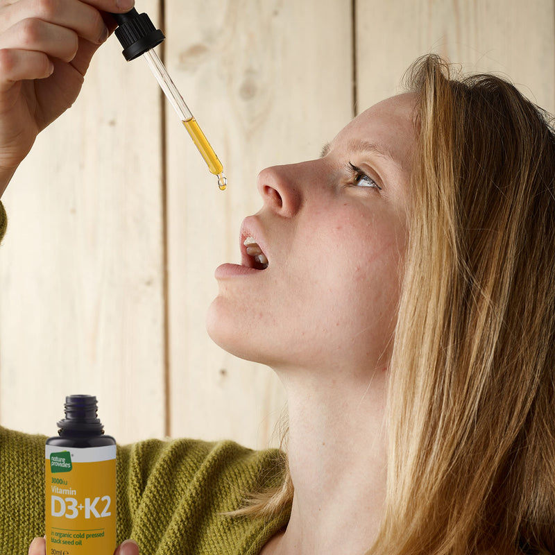 Vitamin D3 & K2 (MK-7) in Organic Black Seed Oil (30ml) High Strength Liquid (3,000IU). MK-7 is 100% Trans. Immune Support Sublingual Drops (Made in The UK) - NewNest Australia