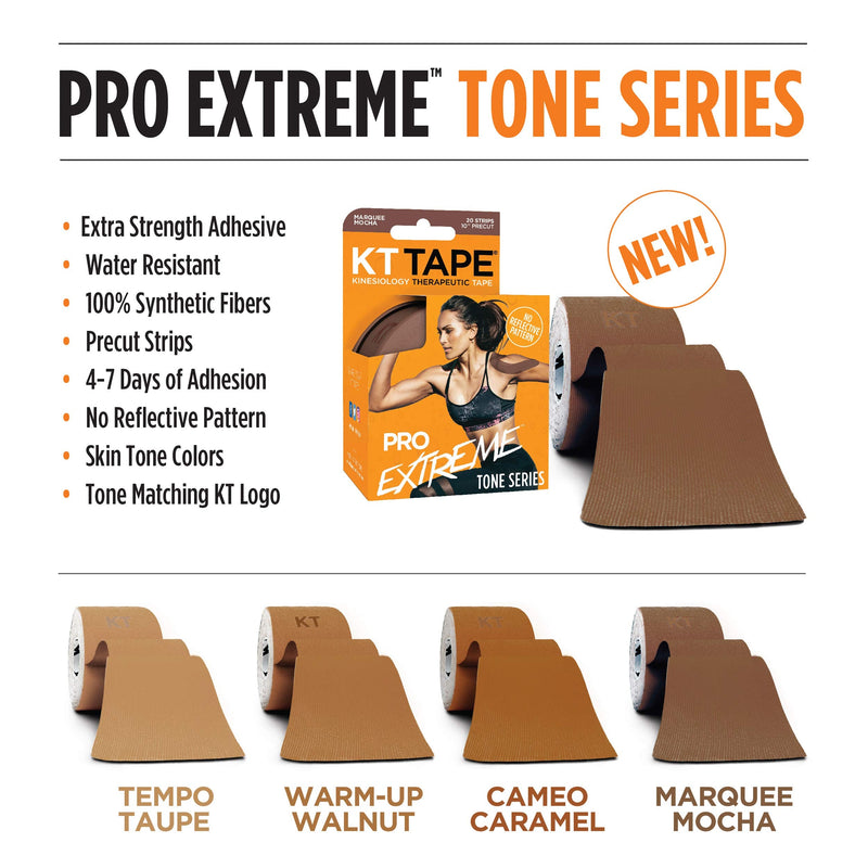 KT Tape Pro Extreme Therapeutic Elastic Kinesiology Sports Tape, 20 Pre-Cut 10 inch Strips, Skin Tone Series, 100% Synthetic Water Resistant Breathable, Pro & Olympic Choice, Marquee Mocha - NewNest Australia