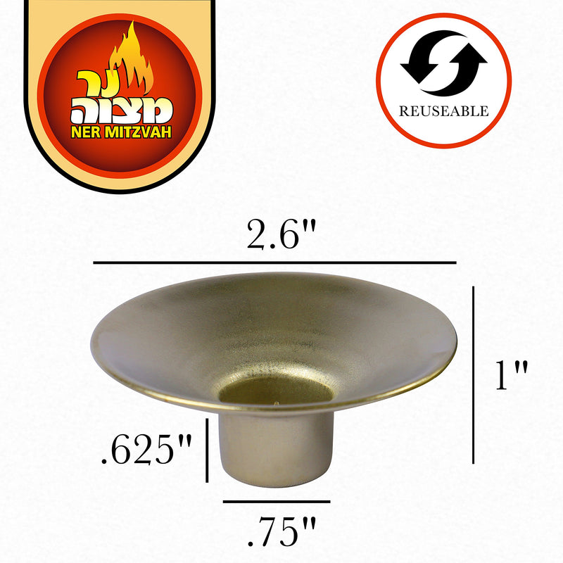 NewNest Australia - Reusable Metal Candlestick Liners and Drip Guards - Safety Pin Holds Candles in Place - Nickel Plated Protector Bobeches - Gold - 2 Pack - by Ner Mitzvah 