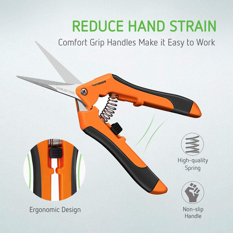VIVOSUN 6.5 Inch Gardening Hand Pruner Pruning Shear with Straight Stainless Steel Blades Orange - NewNest Australia