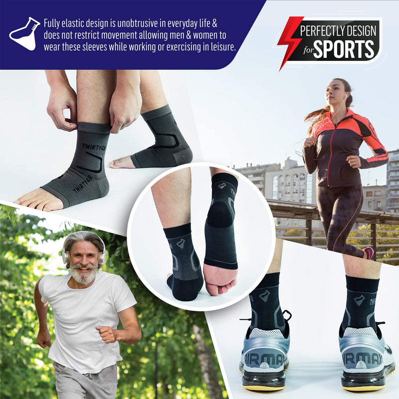 Thirty48 Plantar Fasciitis Compression Socks(1 or 2 Pairs), 20-30 mmHg Foot Compression Sleeves for Ankle/Heel Support, Increase Blood Circulation, Relieve Arch Pain, Reduce Foot Swelling Black & Black (2 Pairs) Large - NewNest Australia