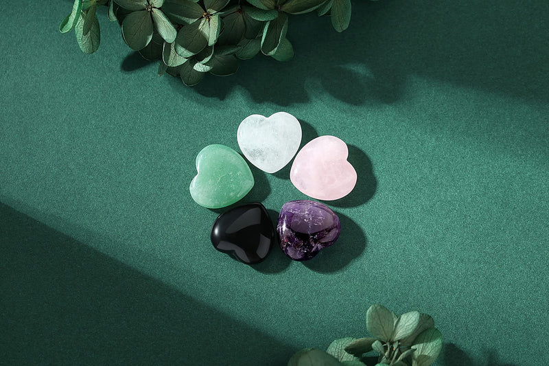 YATOJUZI 5PCS Natural Heart Healing Crystals Rose Quartz Amethyst Heart Love Stones Set Bulk Polished Pocket Palm Thumb Gemstones Chakra Reiki Balancing 5PCS-Mix Stones - NewNest Australia