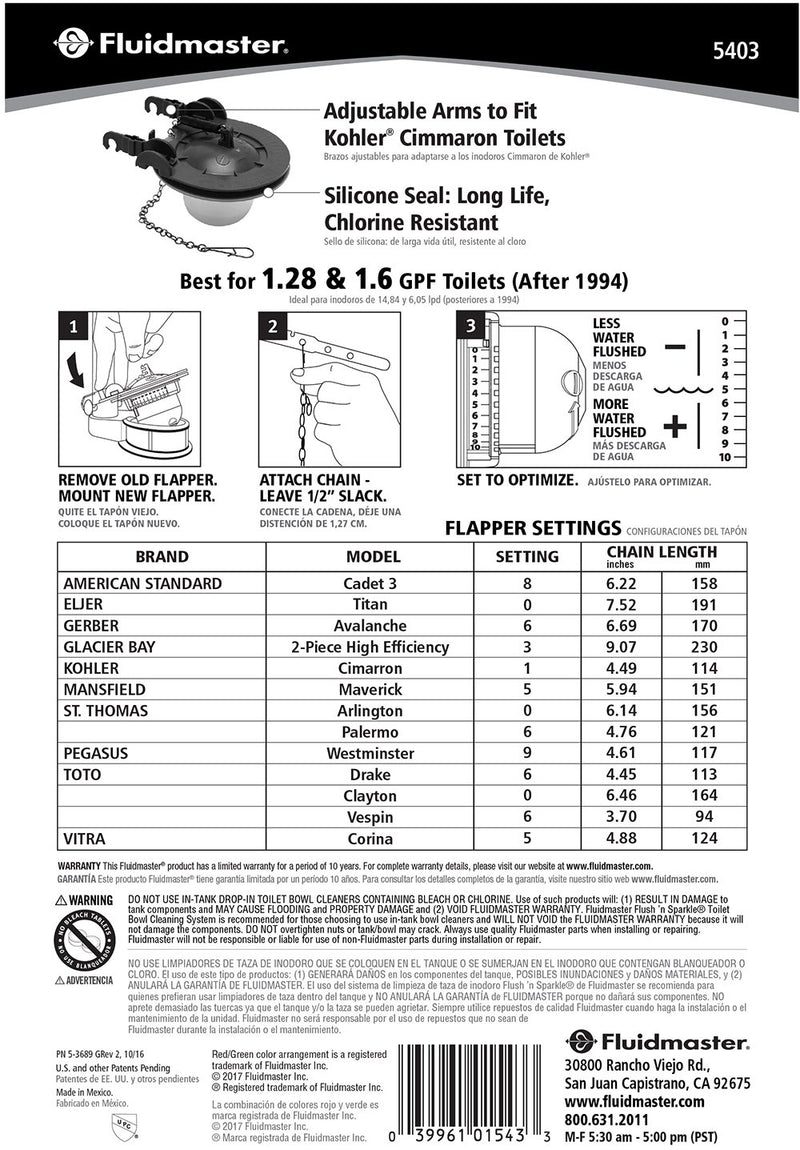 Fluidmaster 5403 Universal Water-Saving Long Life Toilet Flapper for 3-Inch Flush Valves, Adjustable Solid Frame Design, Easy Install 3 Inch Red - NewNest Australia