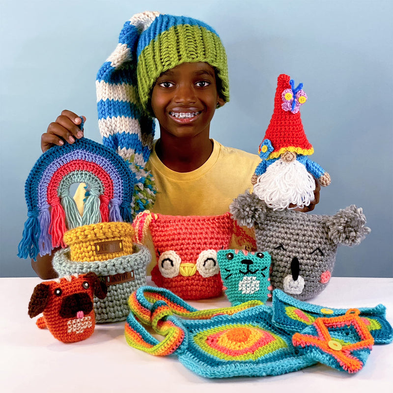 Boye Jonah's Hands Nesting Baskets Beginners Crochet Kit for Kids and Adults, Makes 2 Projects, Multicolor 7 Piece - NewNest Australia