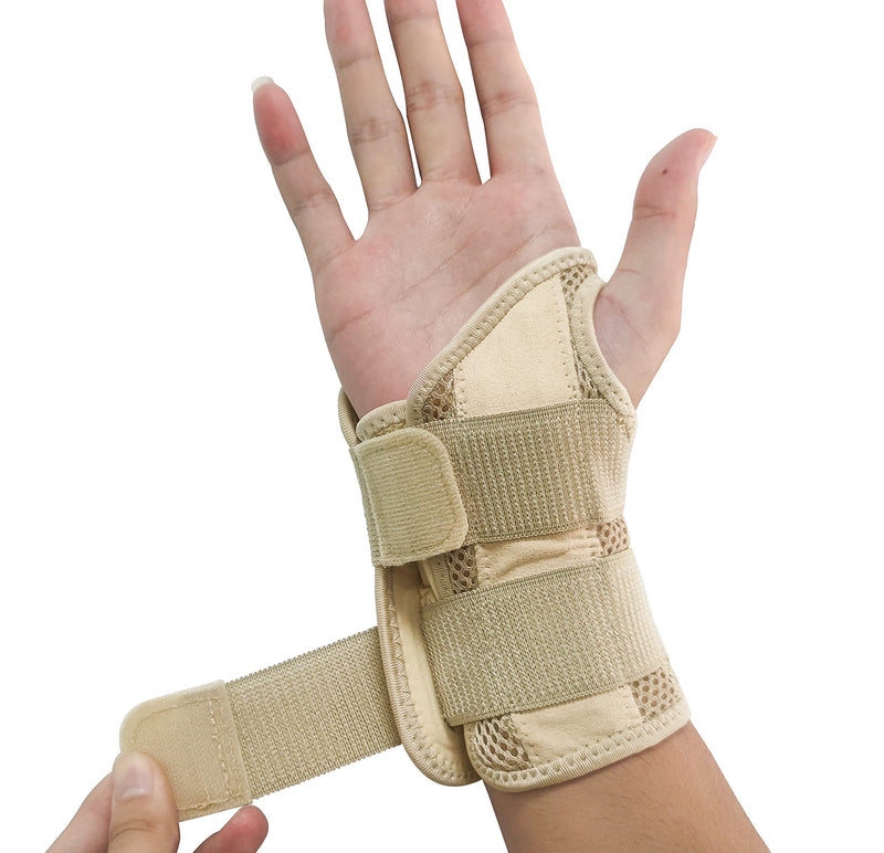 NuCamper Wrist Brace Carpal Tunnel Right Left Hand for Men Women, Night Wrist Sleep Supports Splints Arm Stabilizer with Compression Sleeve Adjustable Straps,for Tendonitis Arthritis Pain Relief (Left Hand-Beige, Small/Medium (Pack of 1)) Left Hand-Beige - NewNest Australia