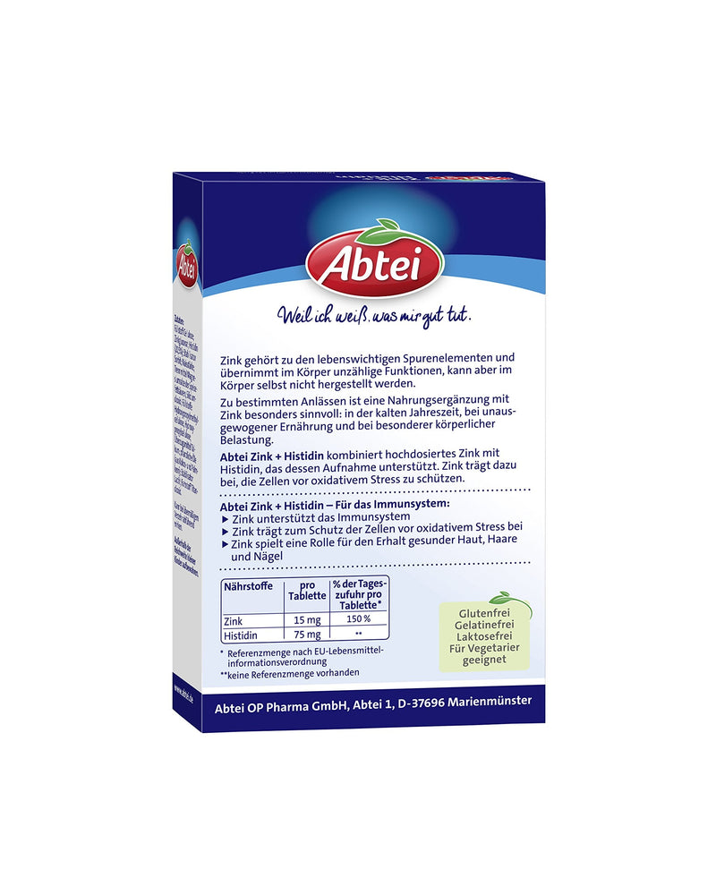 Abtei Zinc + Histidine Defense Plus - High Dose - Nutritional Supplement for the Immune System - with Histidine - 1 x 30 Tablets 30 Pieces (Pack of 1) - NewNest Australia