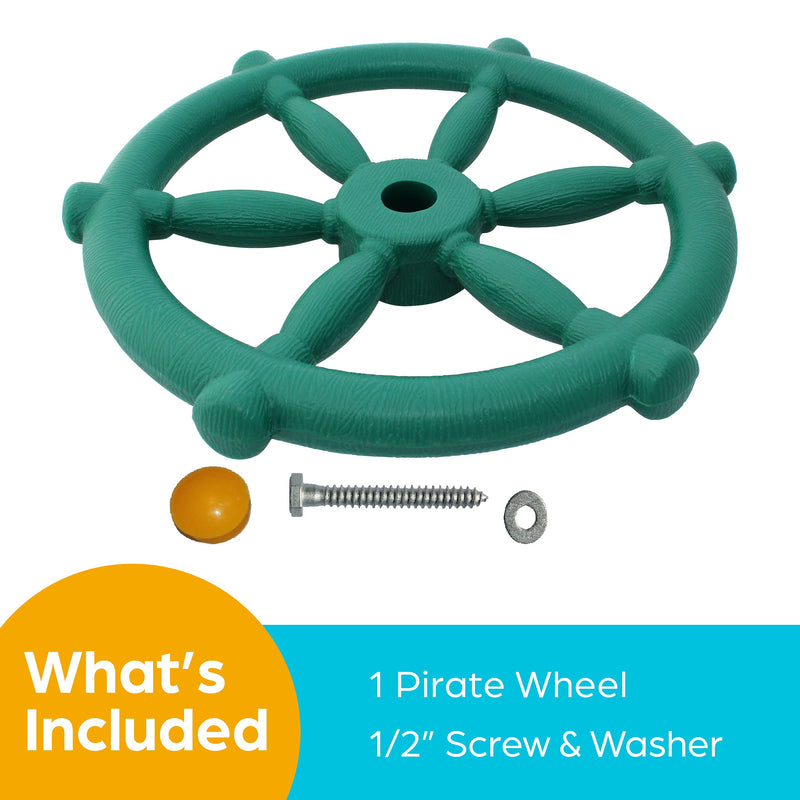 Jungle Gym Kingdom Playground Accessories - Pirate Ship Wheel for Kids Outdoor Playhouse, Treehouse, Backyard Playset Or Swingset - Wooden Attachments Parts (Green) Green Wheel - NewNest Australia