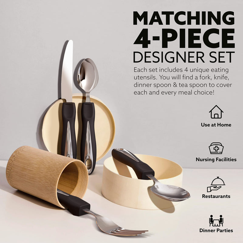 iMedic Comfort Grips Cutlery - Cutlery for Disabled Hands - Dishwasher Safe Disabled Cutlery for Adults - Disability Cutlery for Adults Suffering from Trembling Hands - 1 Set Silver/Black Single - NewNest Australia