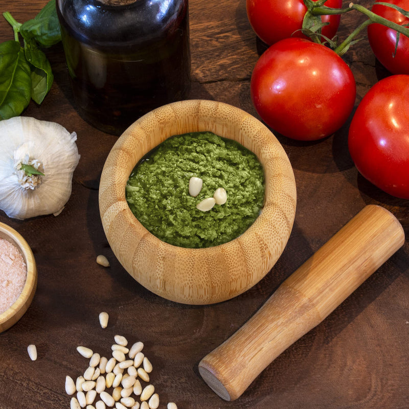 TB Essentials Bamboo Mortar and Pestle Set, 6.75 Ounce Capacity, Perfect for Guacamole, Pesto, Salad Dressing and More - NewNest Australia