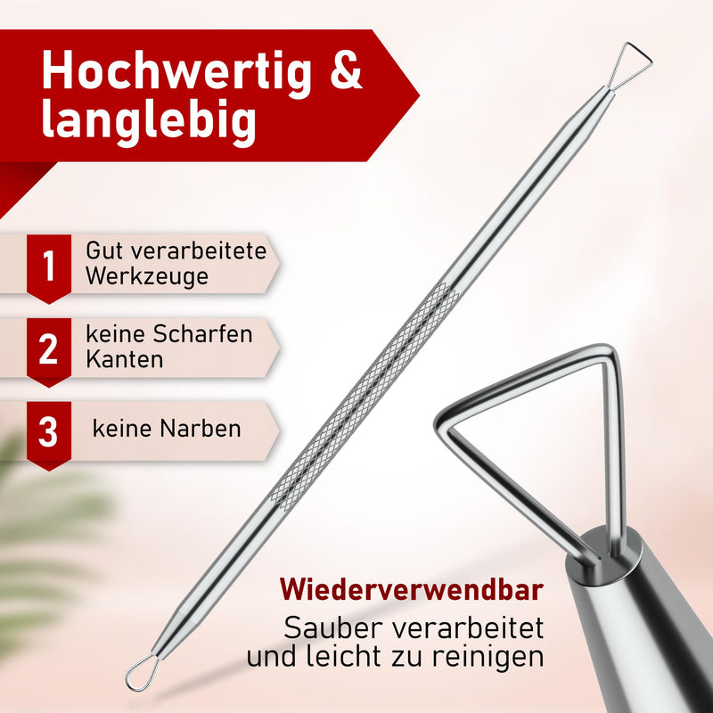 Neumann Blackhead Remover Set (Stainless Steel) For Removing Pimples, Blackheads Etc. - Comedone Squeezer, Lifter, Remover - Various Tools: Loops, Tweezers, Lancet [Silver] - NewNest Australia