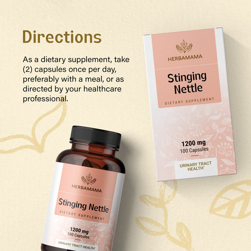 HERBAMAMA Stinging Nettle Capsules - 1200mg, 100 Capsules - Promotes Cleansing, Pain Relief & Normal Blood Pressure Levels - Urtica Dioica Root Extract Diet Supplement - Natural Non-GMO Herbal Support - NewNest Australia