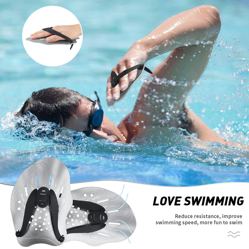 FalinLego Swimming Paddles for Hands, Swimming Training Hand Paddles with Adjustable Straps, Swim Paddles for Adult Children Unisex Professional Swimming Accessories (1 Pair) Silver - NewNest Australia