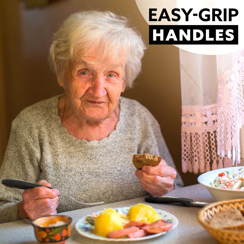 iMedic Comfort Grips Cutlery - Cutlery for Disabled Hands - Dishwasher Safe Disabled Cutlery for Adults - Disability Cutlery for Adults Suffering from Trembling Hands - 1 Set Silver/Black Single - NewNest Australia